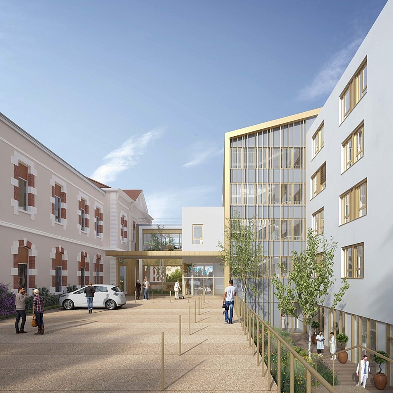 La construction du nouveau bâtiment de gériatrie sur le site de l'hôpital Bellevue du CHU de Saint-Étienne commence en novembre en vue d'une livraison en mars 2025. (AIAlifedesigners)