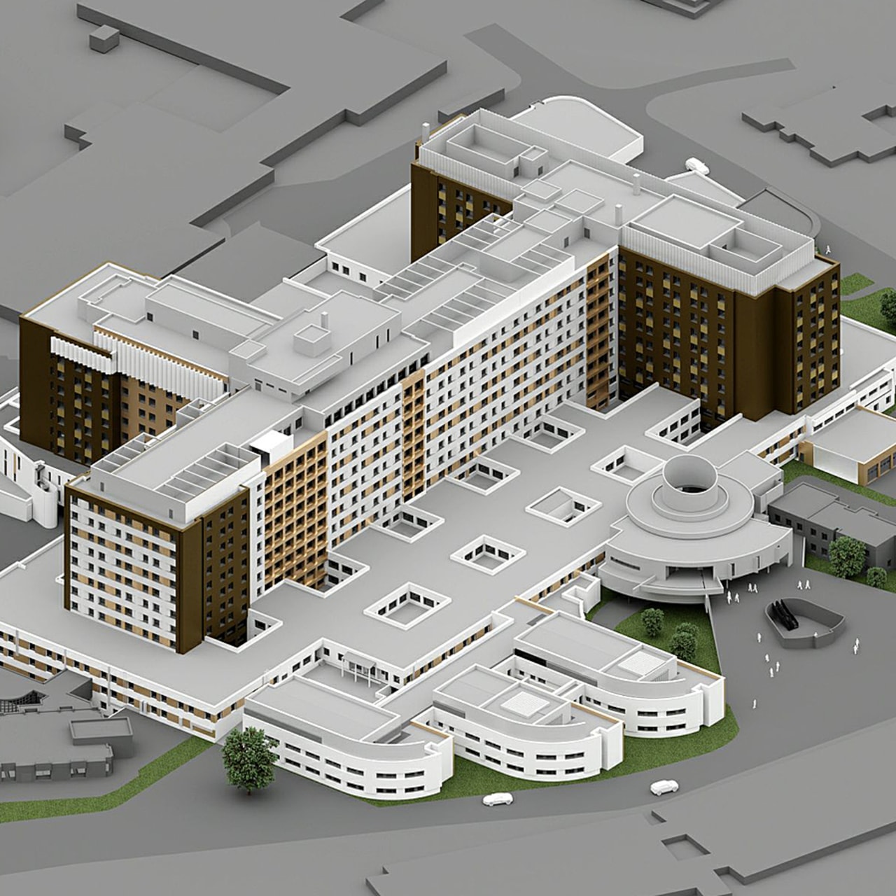 Le maître d'œuvre Michel Beauvais associés, associé à l'architecte Yves Truffier, a choisi de respecter la configuration du bâtiment originel, conçu par Noël Maresquier et de s'inscrire en résonance avec le nouvel hôpital Dupuytren 2. (Michel Beauvais associés)