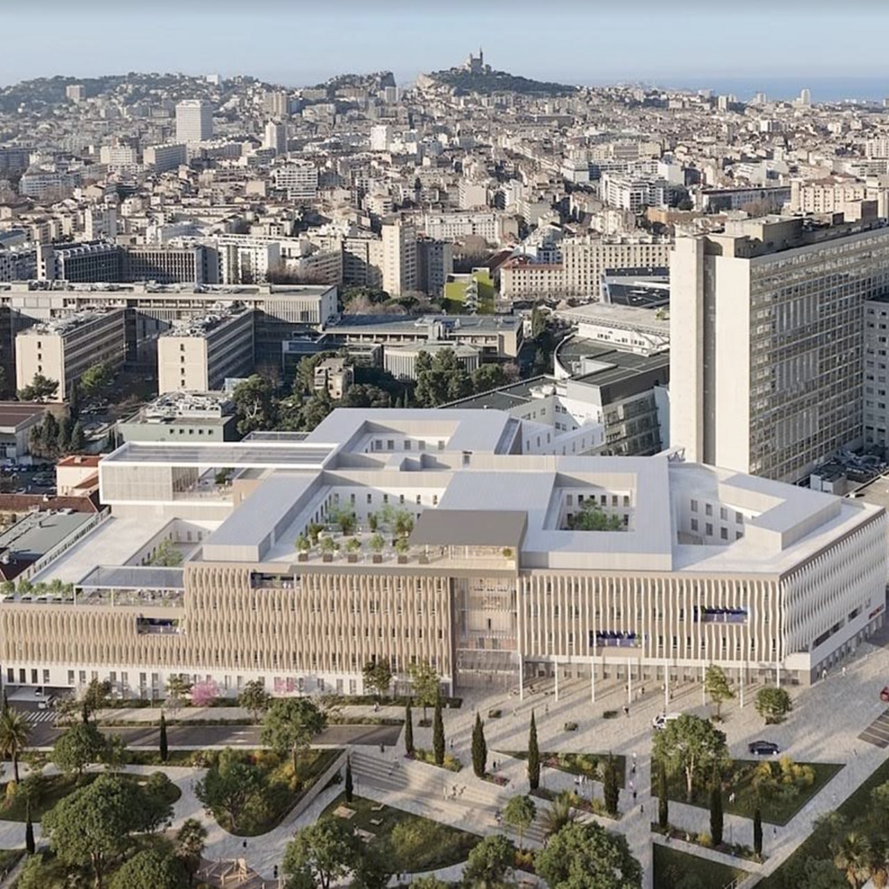 Le futur bâtiment femmes-parents-enfants, dont la livraison est prévue en 2028, regroupera les services de la maternité, de néonatalogie et de gynécologie de l'hôpital de la Conception et les services de pédiatrie de la Timone enfants. (Michel Beauvais associés)