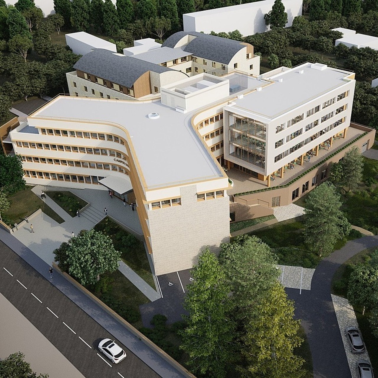L'enjeu du futur campus est d'inscrire les étudiants et  stagiaires dans une organisation apprenante et dans un processus de formation tout au long de la vie, pour répondre aux besoins de santé de la population du Loir-et-Cher. (A26 Architectures/CH de Blois)