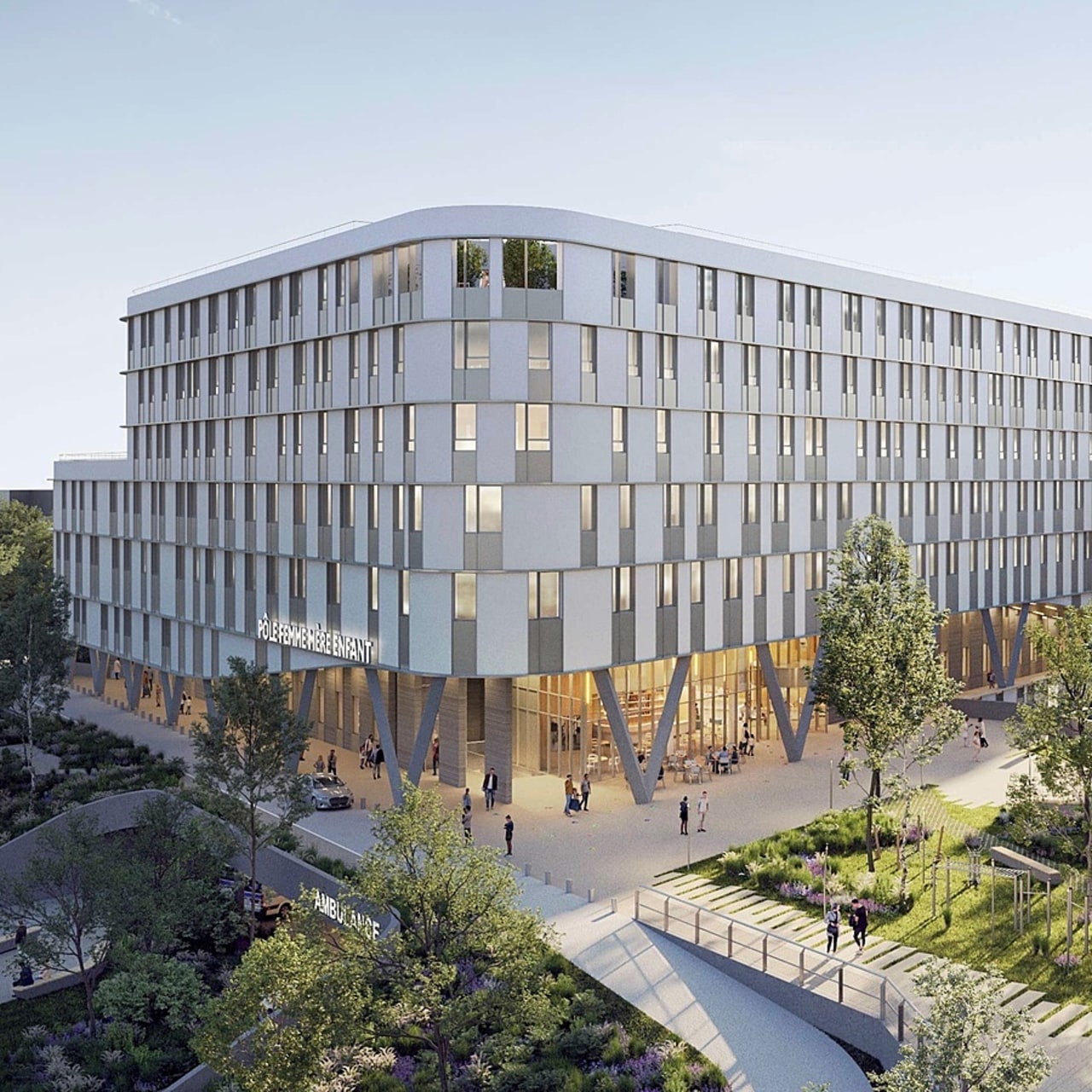 À l'horizon 2028, la maternité du CHU de Rennes quittera l'hôpital Sud pour intégrer à l'ouest de la ville le site de Pontchaillou dans un bâtiment de 40 100 m2. (Artbuild)