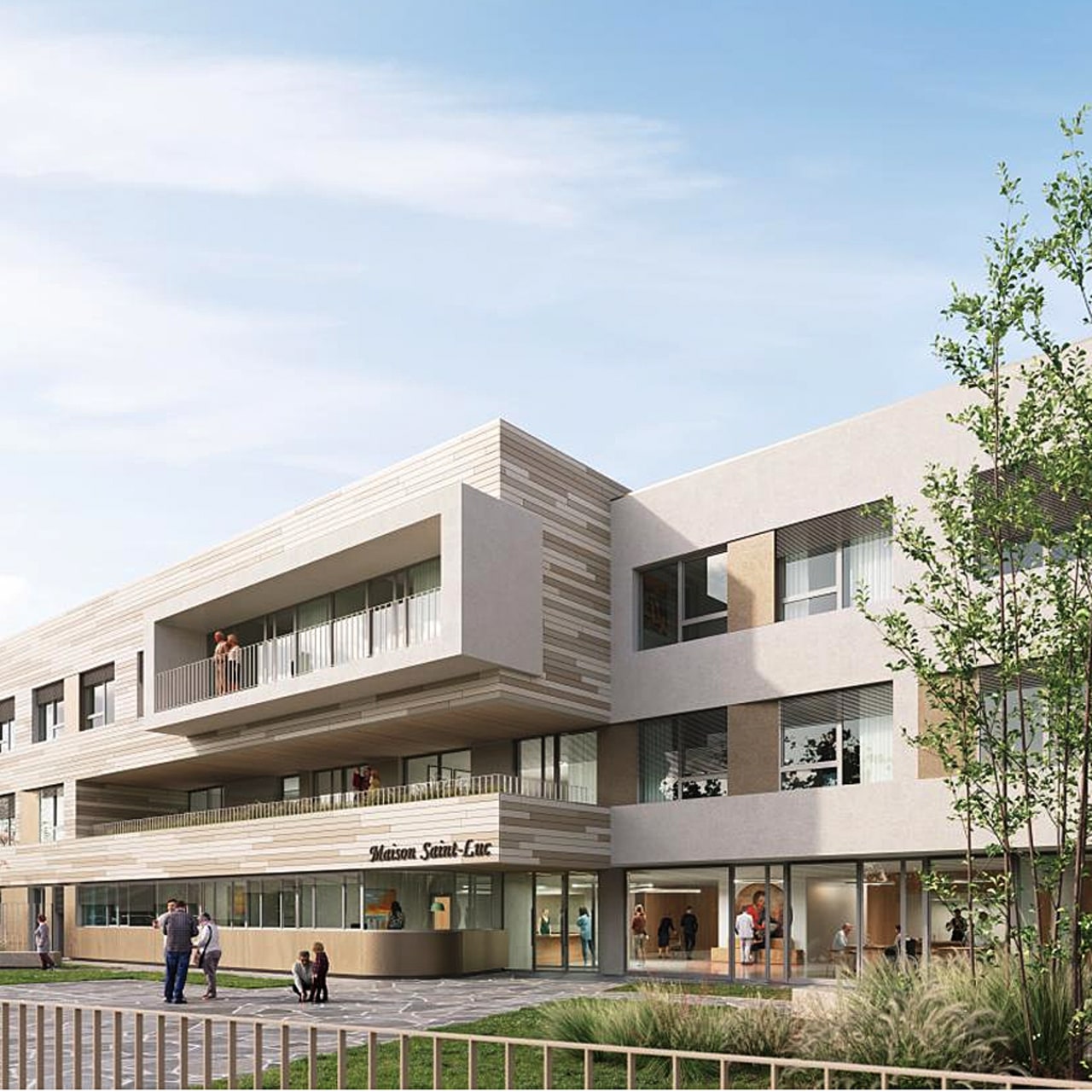 Installé dans l'enceinte du parc du centre hospitalier Sainte-Catherine de Saverne, le nouvel Ehpad profite de son environnement verdoyant. (GKG architectes)