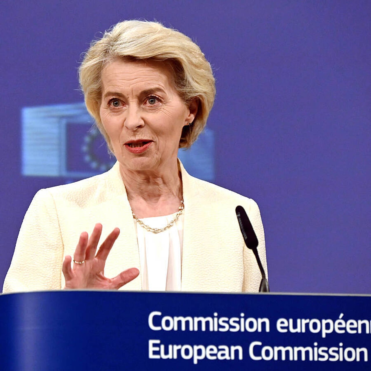Ursula von der Leyen, présidente de la Commission européenne, présente sa proposition de cadre financier pluriannuel pour 2028-2034 depuis Bruxelles (Belgique) le 16 juillet 2025. (Ansgar Haase/DPA/SIPA)