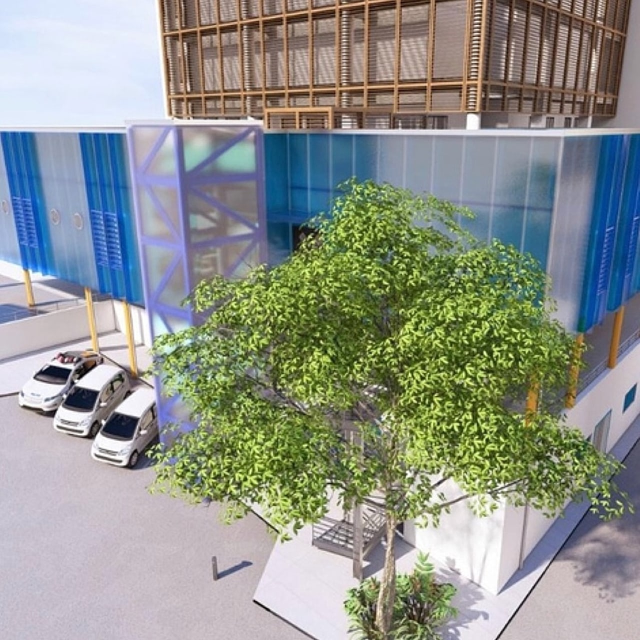 Le projet immobilier du CHU de La Réunion prévoit une extension sur l'actuelle toiture-terrasse et une seconde en structure légère. À ces 510 m2 s'adosseront 1 400 m2 d'espaces rénovés. (Olivier Brabant Architecte)