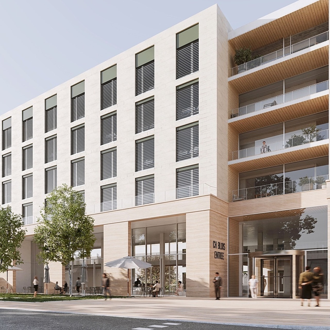 Le projet immobilier porté par le CH de Blois, qui est l'aboutissement de réflexions menées par l'établissement depuis 2016, figure dans le schéma directeur et immobilier de l'établissement depuis 2017. (Brunet Saunier architecture)