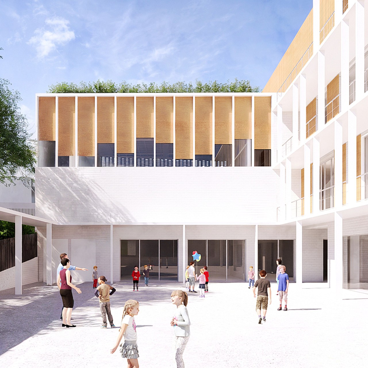 Le nouveau bâtiment forme un L sur quatre niveaux distribués autour d'une cour centrale. (Jean-Michel Jacquet)