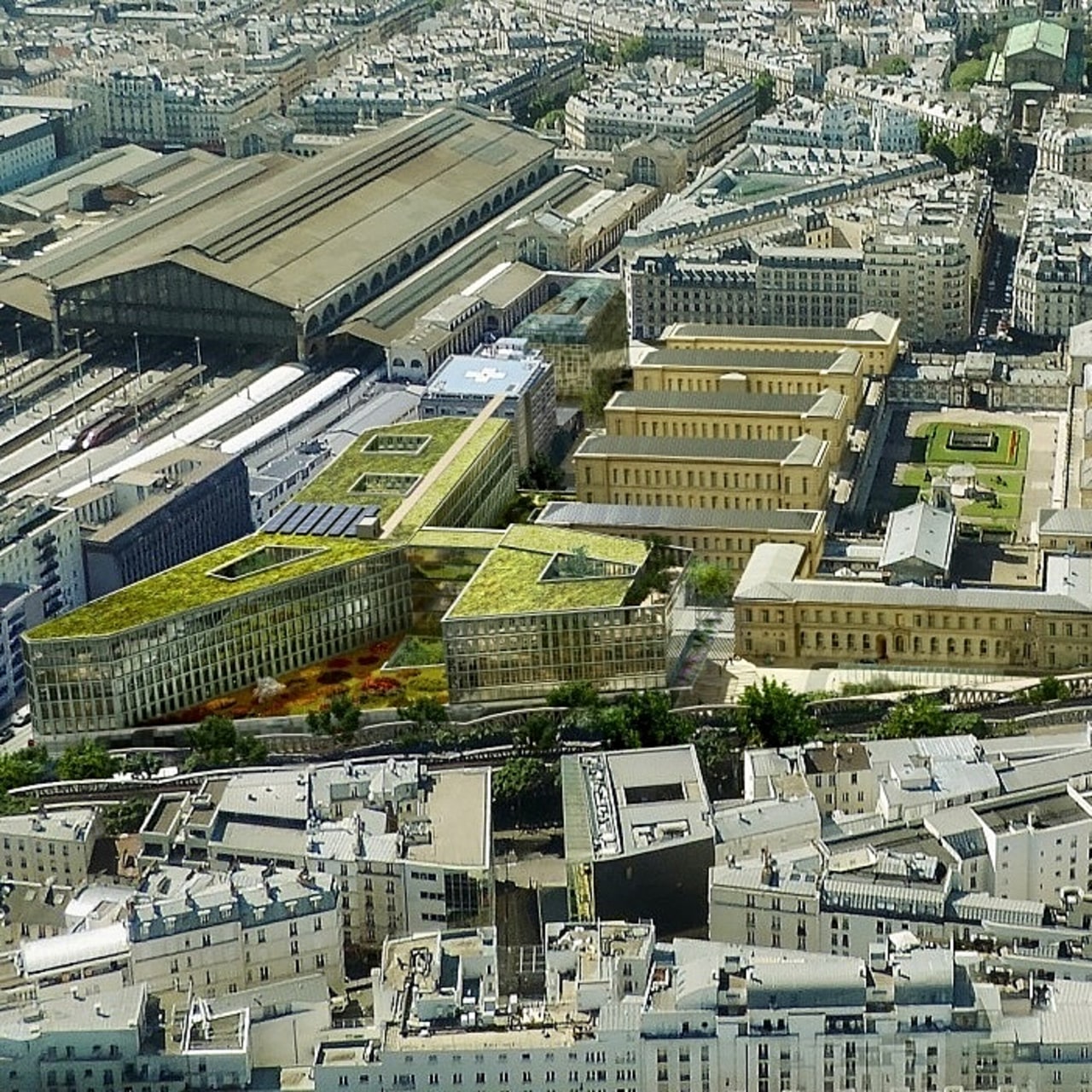 La réhabilitation de l'hôpital Lariboisière près de la gare du Nord à Paris représente dans son ensemble pour l'AP-HP un investissement de 489 M€ mêlant constructions neuves et rénovations du cœur historique. (Brunet Saunier & Associés/AP-HP)