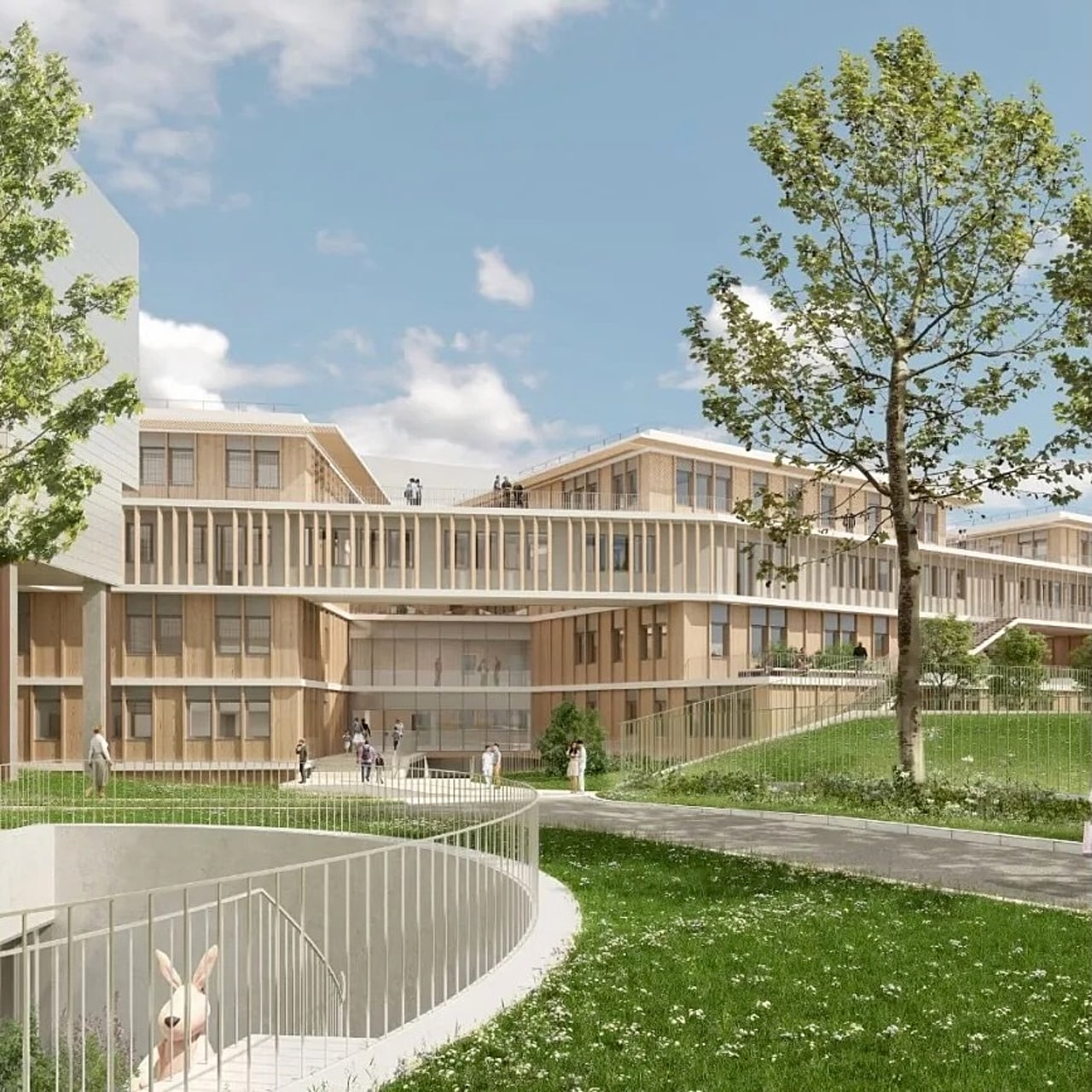 Signé par l'agence d'architecture  l'agence AIA Life Designers, l'institut hospitalo-universitaire consacré au cerveau de l'enfant mobilisera 400 médecins et chercheurs, qui aujourd'hui collaborent déjà entre eux mais hors les murs. (AP-HP/AIA Life Designers)