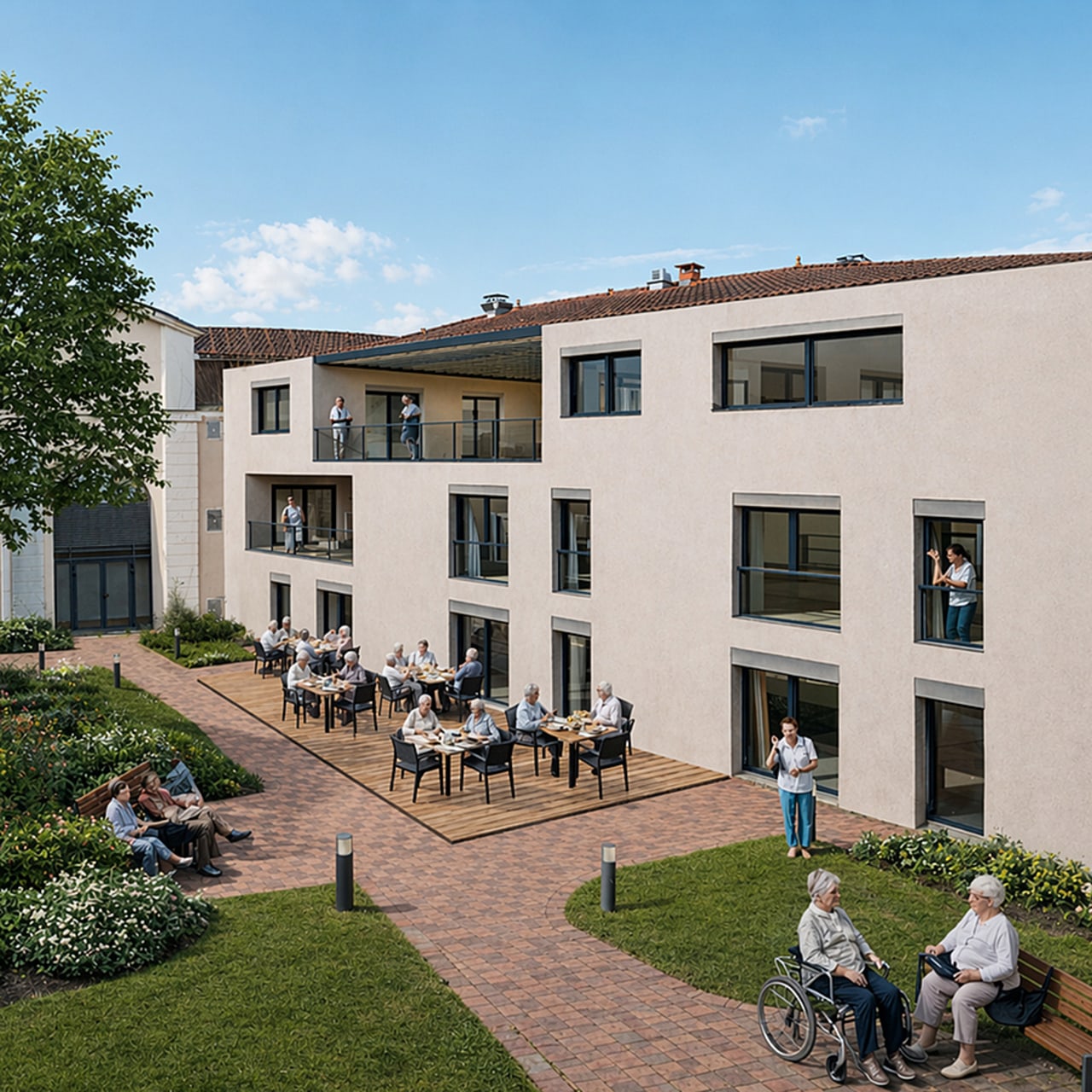 Chaque hameau de vie disposera désormais d'une terrasse. (Anne Derrien/cabinet Architransition)