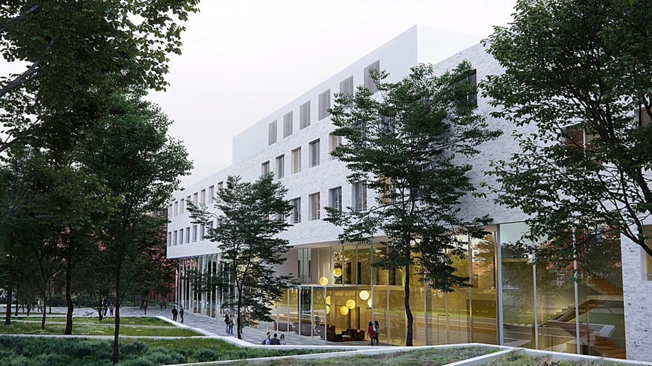Construit sur quatre étages et six niveaux et hébergeant 130 lits d'hospitalisation, le bâtiment neuro Sainte-Anne affiche une géométrie simple, offrant de larges plateaux superposés et évolutifs. (Pargade Architectes)