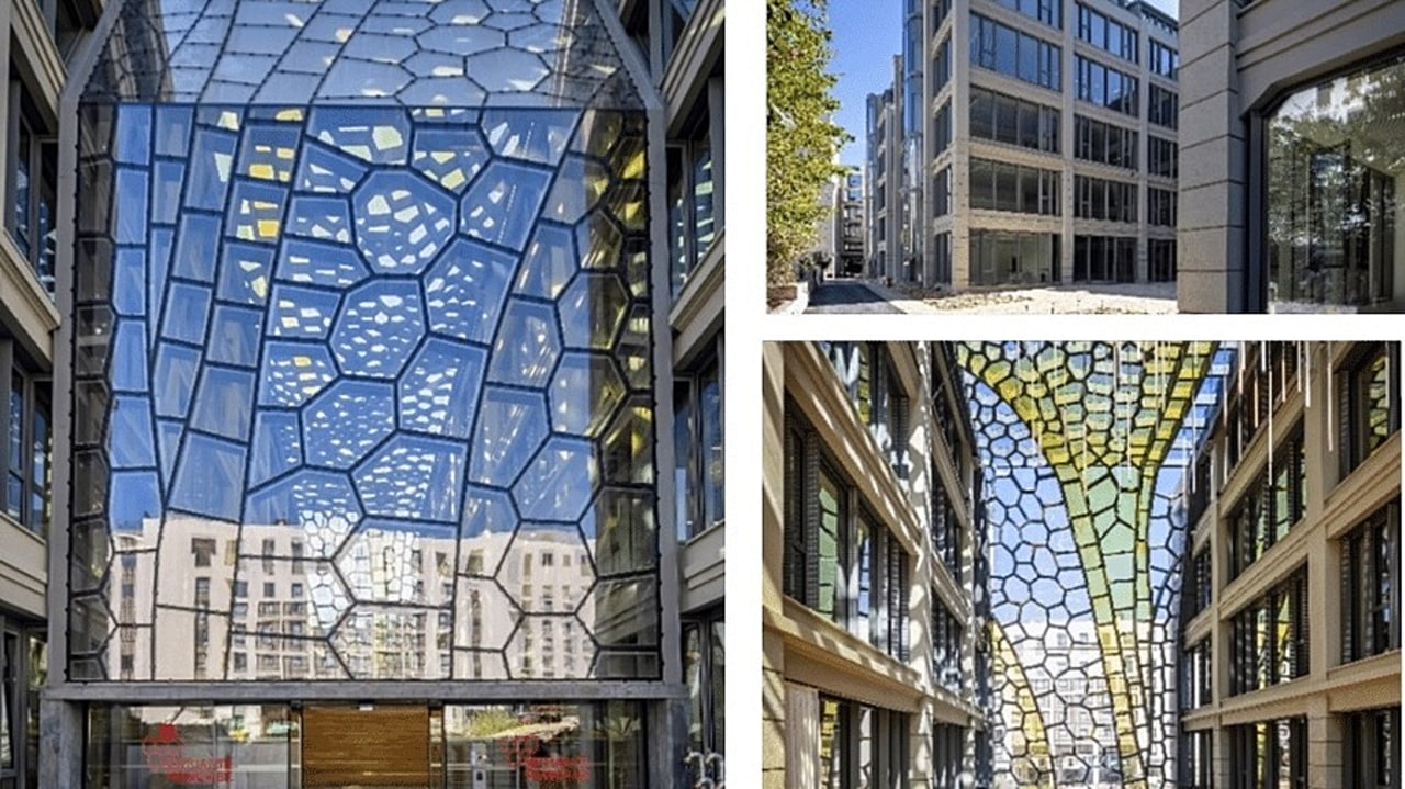 Une verrière inspirée de la structure alvéolée d'une aile de libellule agrémente les 300 m2 du hall du rez-de-chaussée. (Mutualité française)