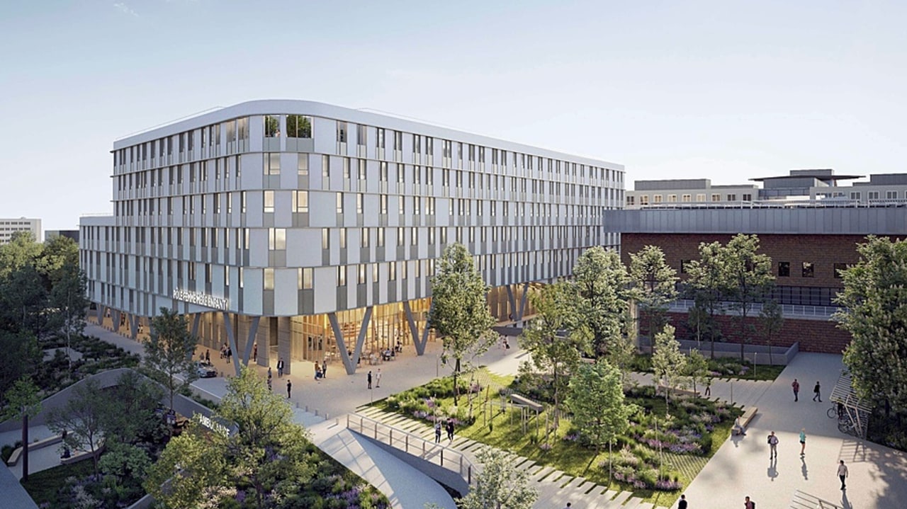 À l'horizon 2028, la maternité du CHU de Rennes quittera l'hôpital Sud pour intégrer à l'ouest de la ville le site de Pontchaillou dans un bâtiment de 40 100 m2. (Artbuild)