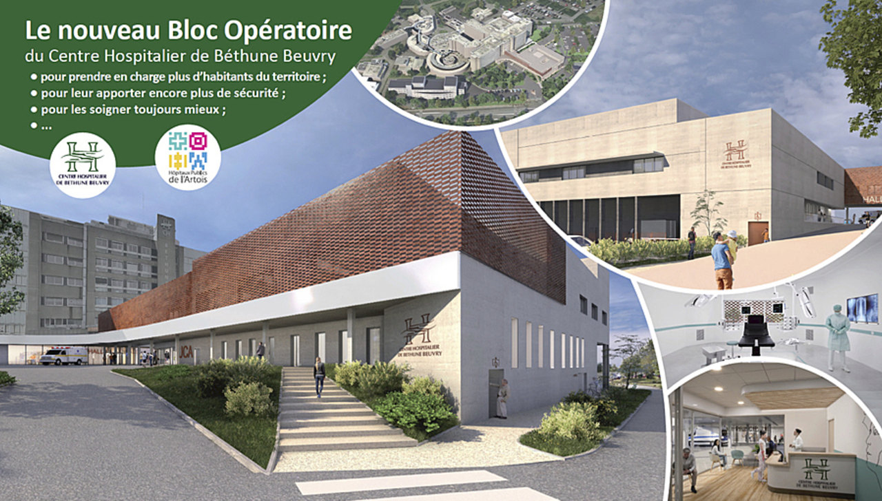 Évaluée à 19 M€, la construction du nouveau bloc opératoire du CH de Béthune doit à terme permettre à l'établissement une majoration de la disponibilité de ses salles de 20%. (CH Béthune)