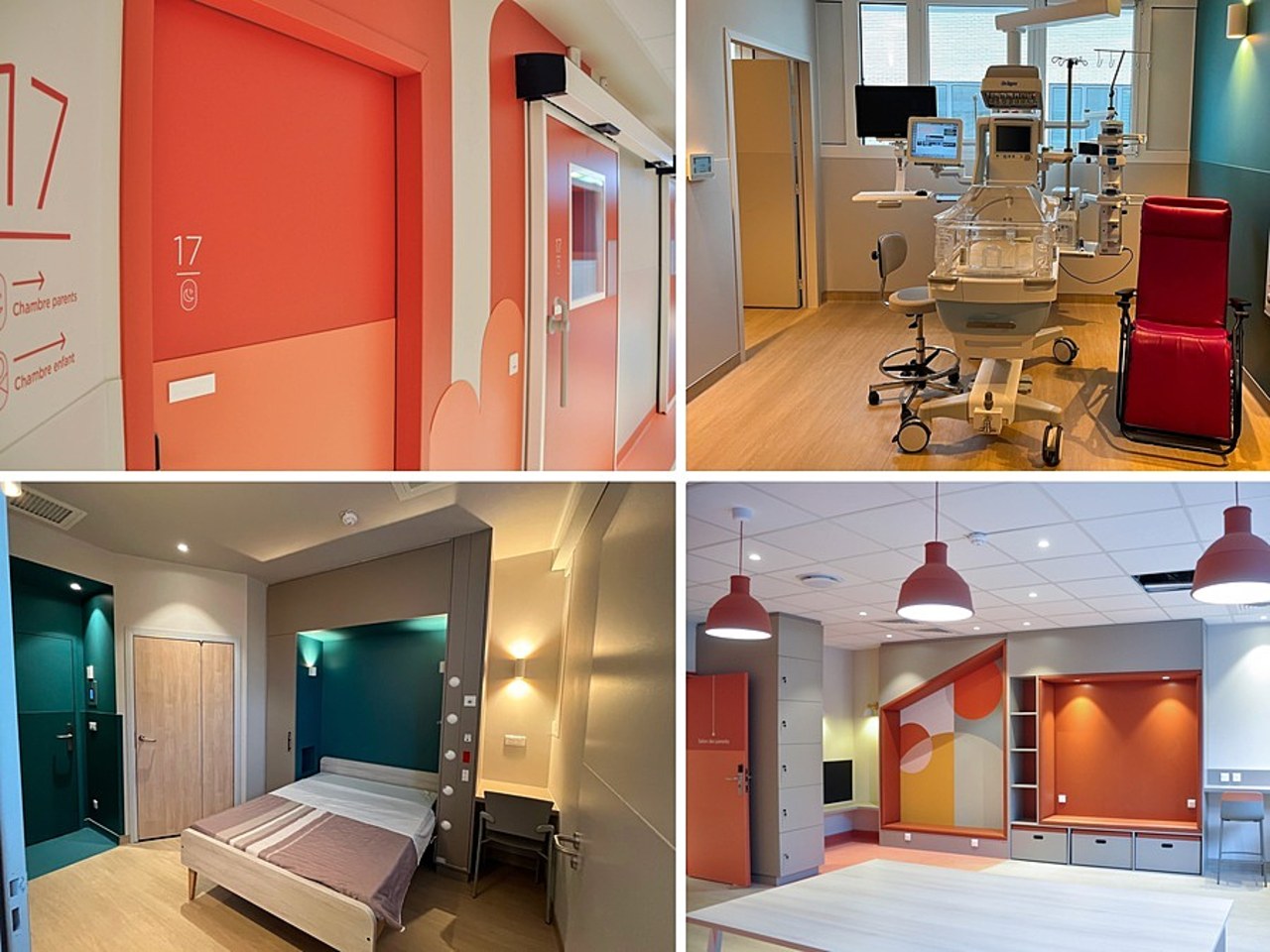 Douze des seize chambres de soins de la réanimation néonatale de l'hôpital de Créteil sont équipées de chambres parentales communicantes, afin de favoriser leur présence en toute intimité auprès de leur enfant. (CH Créteil)