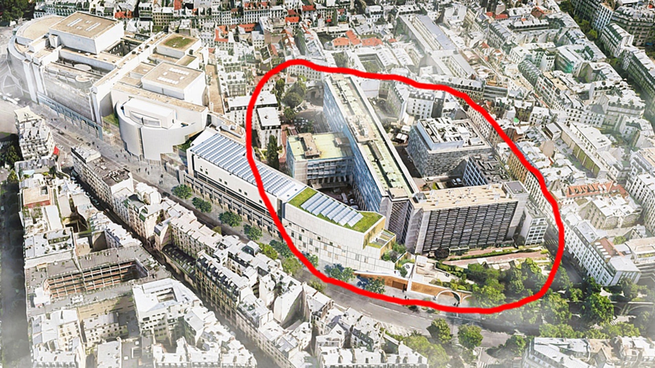 L'hôpital des Quinze-Vingts (cerclé de rouge) craint de se retrouver totalement enclavé derrière l'extension de l'opéra Bastille (ici dessinée avec un toit végétalisé).