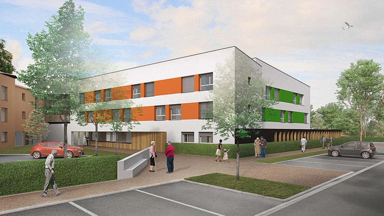 L'extension en R+2 s'inscrit dans le prolongement du bâtiment original.