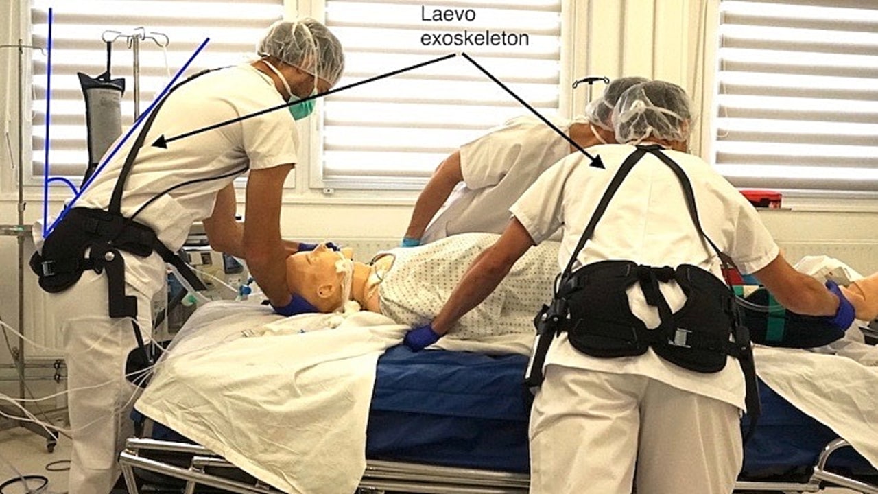 Différents exosquelettes ont fait l'objet de tests à l'Hôpital virtuel de Lorraine, avant d'opter pour le modèle Laevo. (CHRU-INRIA-HVL)