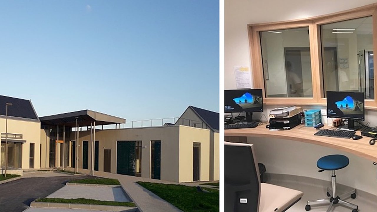 Sécurisés par vidéoprotection et contrôle d'accès par badge de l'ensemble des espaces et chambres, les nouveaux locaux psychiatriques du CH de Saint-Malo sont positionnés à 4 kilomètres de l'hôpital. (CH Saint-Malo)