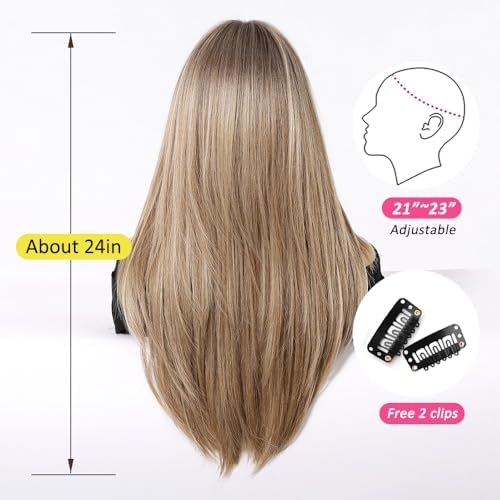 Vue 4 de Perruques Blondes Ombrees Pour