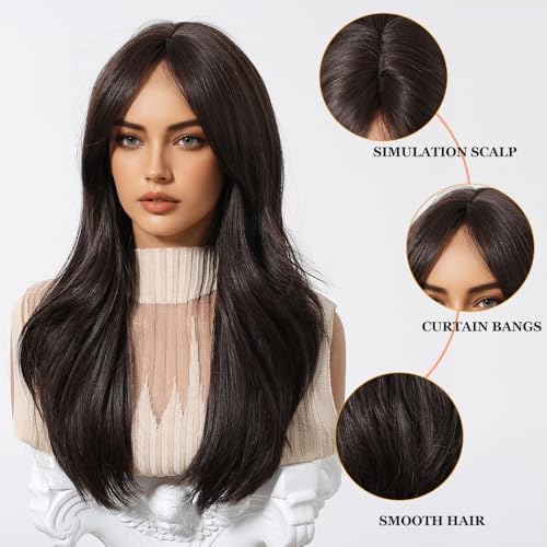 Vue 3 de Esmee Perruque Brune Longue