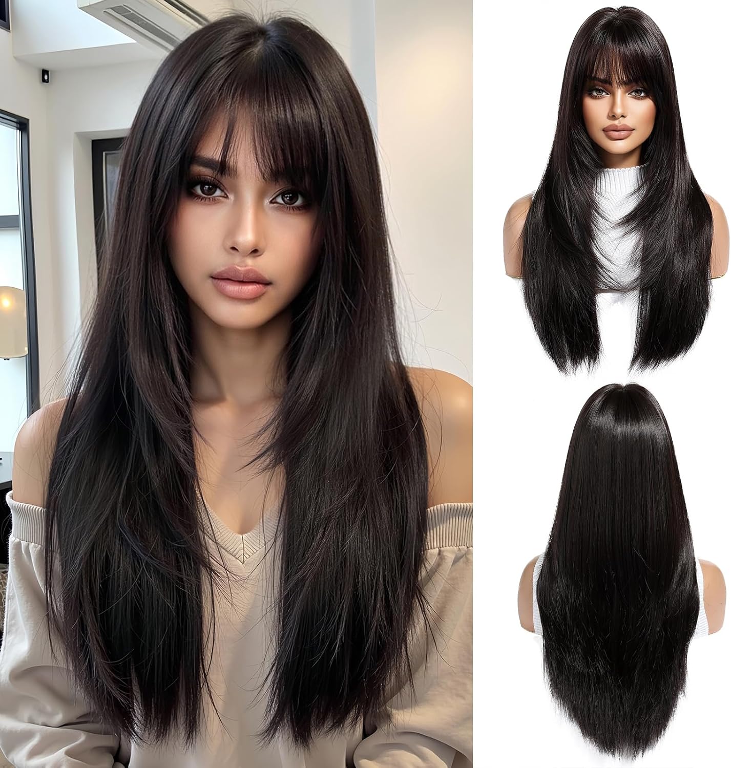 Perruques Brunes Noires Pour