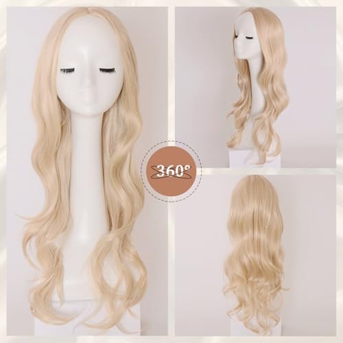 Vue 4 de Longue Perruque Blond Ondulee