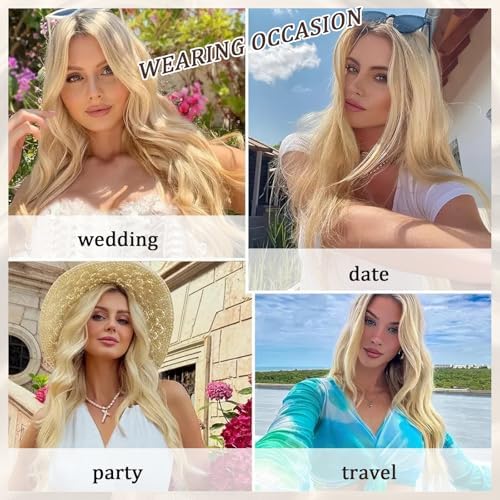 Vue 5 de Longue Perruque Blond Ondulee