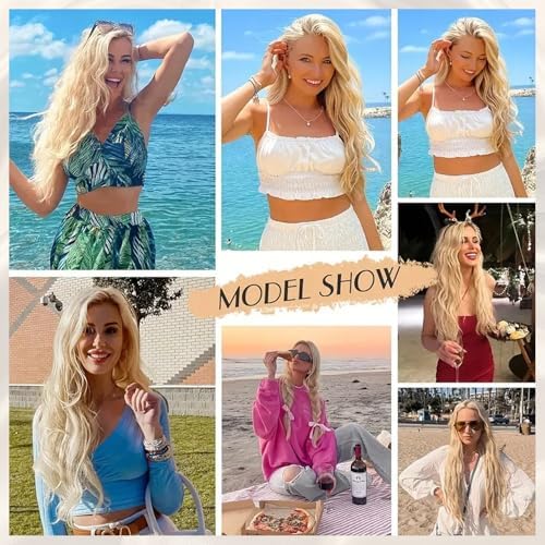 Vue 6 de Longue Perruque Blond Ondulee