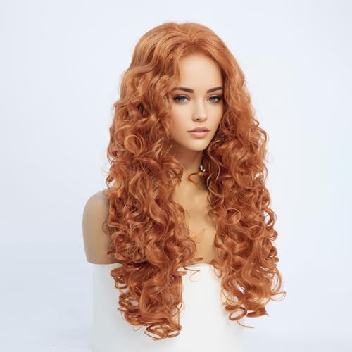 Vue 4 de Perruque Longue Ondulee Rouge