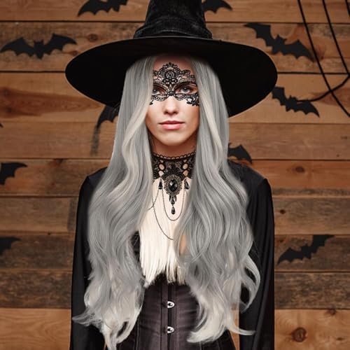 Vue 5 de Perruque Longue Grise Pour