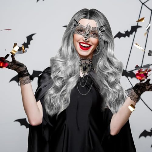 Vue 6 de Perruque Longue Grise Pour