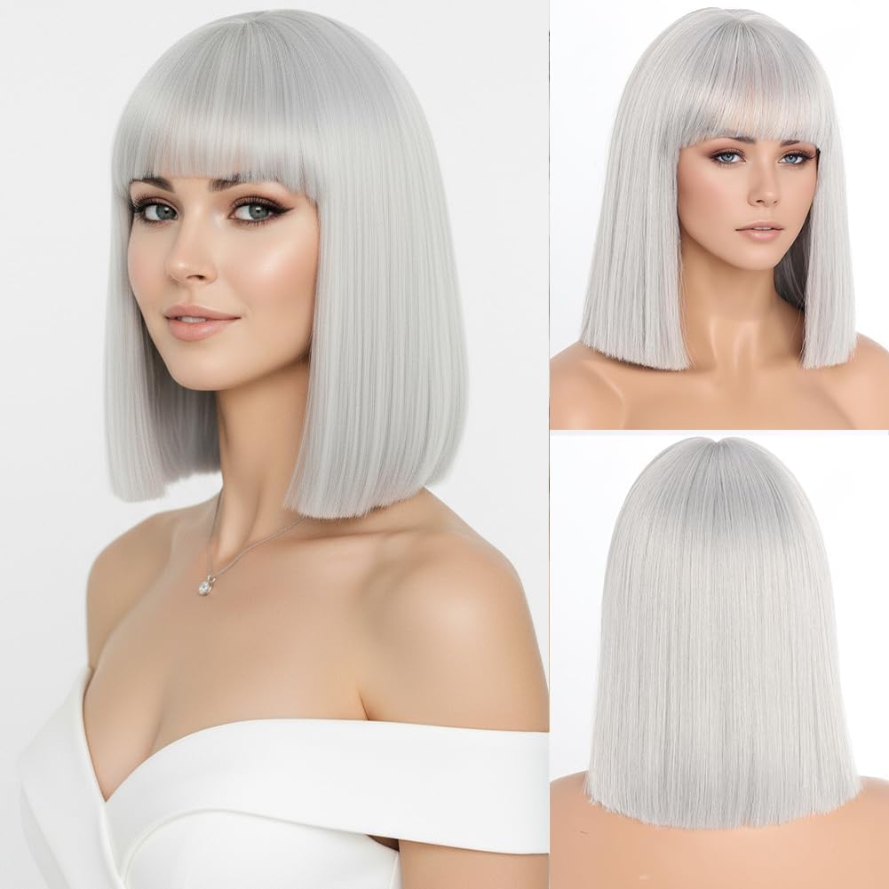 Perruques Carrees Argentees Avec