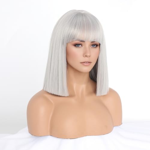 Vue 4 de Perruques Carrees Argentees Avec