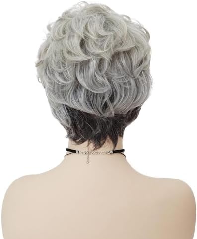 Vue 4 de Gnimegil Perruque Bouclee Argentgrise