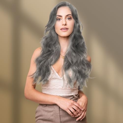 Vue 5 de Perruques Longues Ondulee Gris