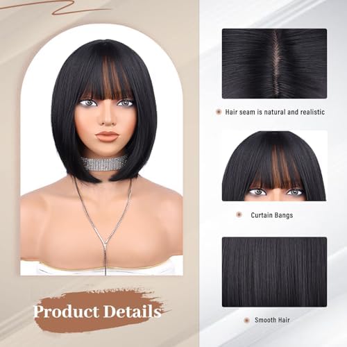 Vue 4 de Perruque Courte Avec Frange