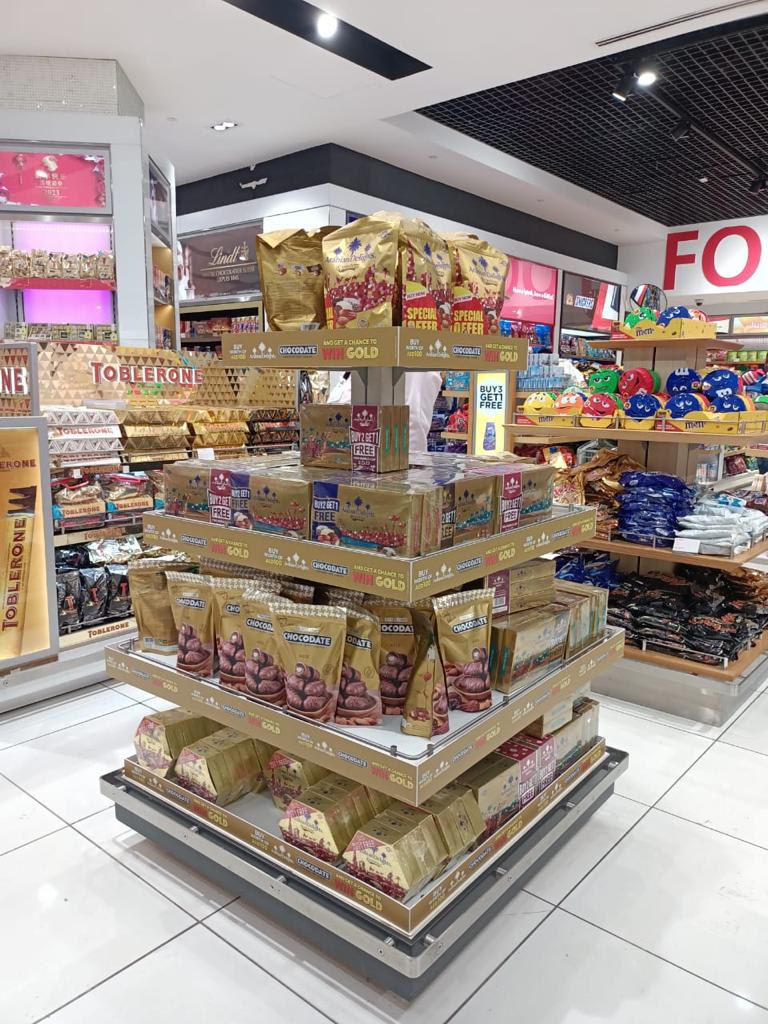 Travelers shopping Notions products at airport duty-free
