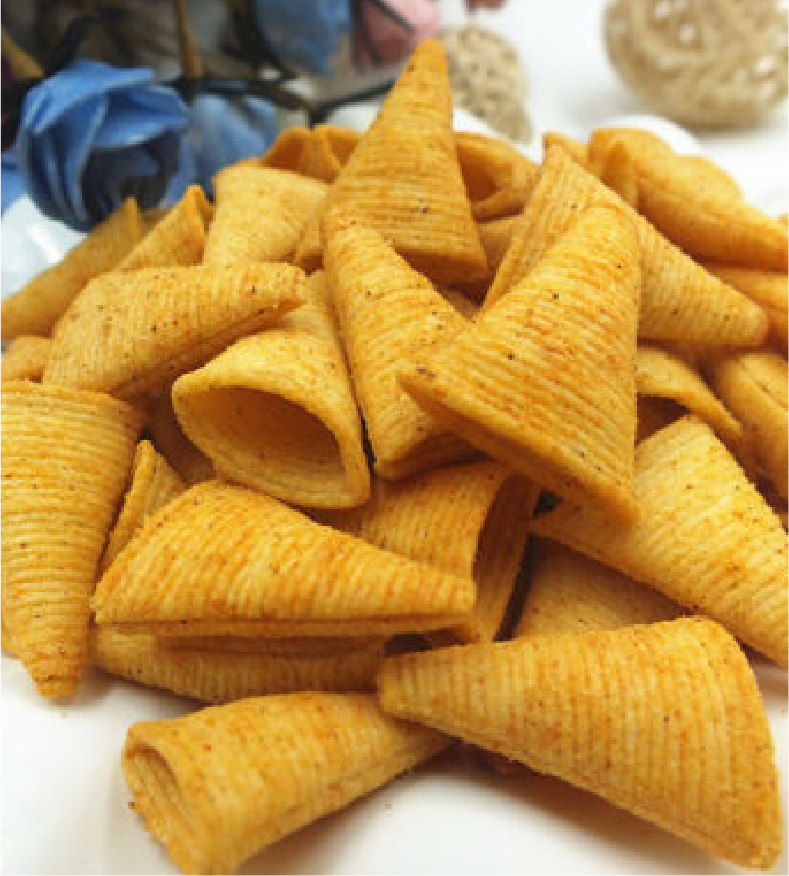 Extruded cone shaped snacks