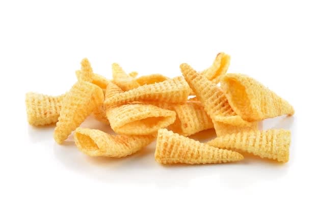 Extruded corn-shaped snacks