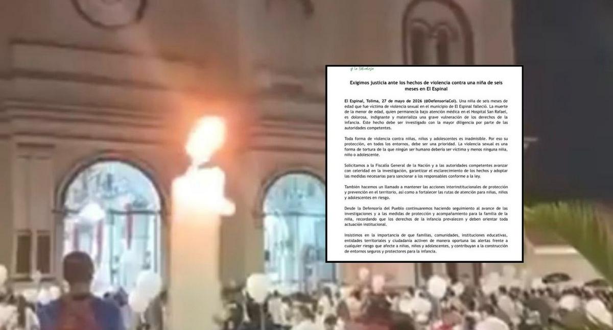 Comunidad en El Espinal realiza velatón por la muerte de una bebé y autoridades exigen investigación y justicia