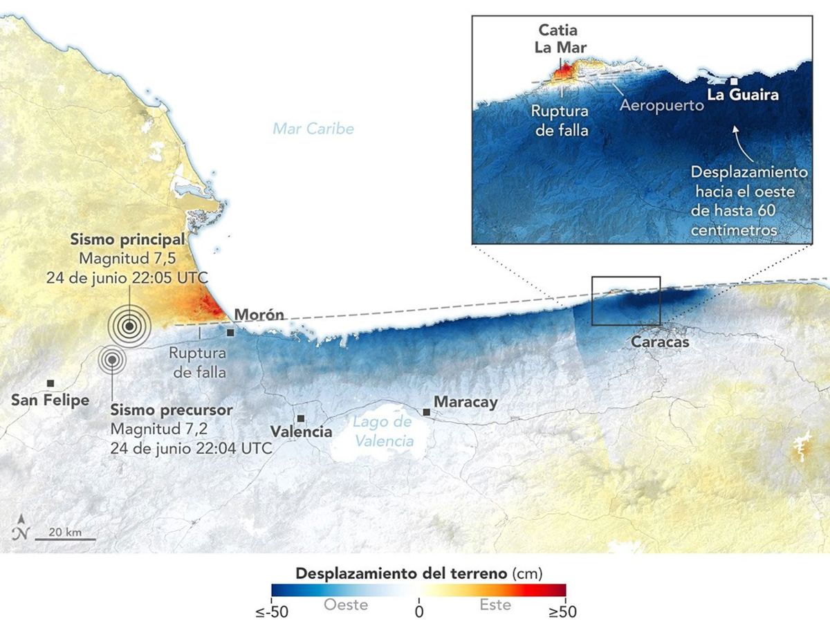 Análisis de NASA sobre desplazamiento de tierra causado por terremotos en Venezuela