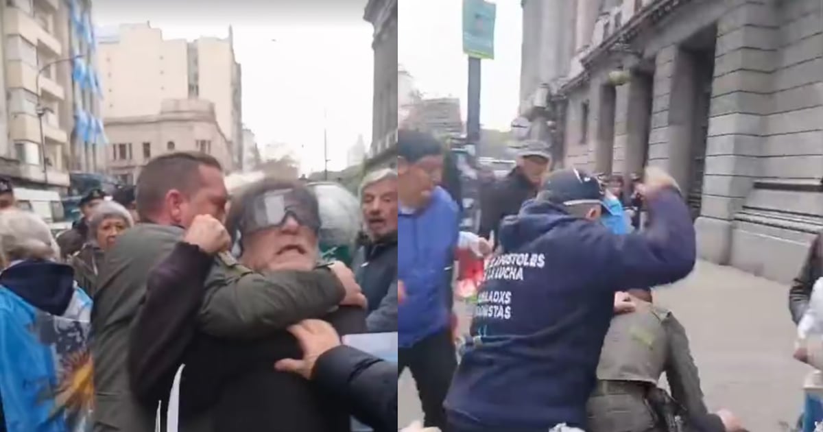 Violencia policial durante la marcha de jubilados en el Congreso antes del partido Argentina vs. Inglaterra