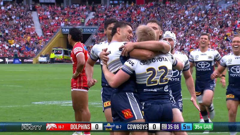 Tom Dearden scores try on return from injury for Cowboys