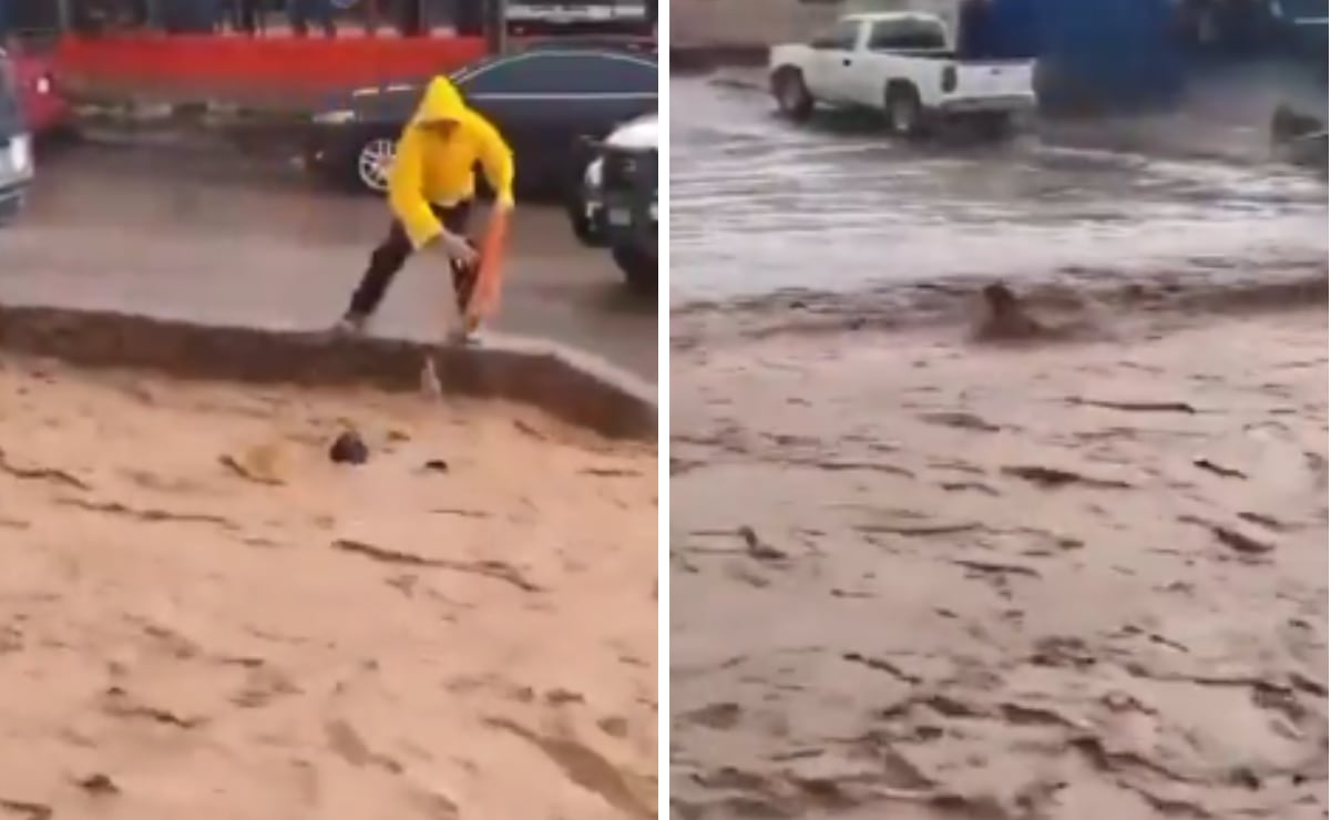 Joven salva perrito arrastrado por inundaciones en Sonora