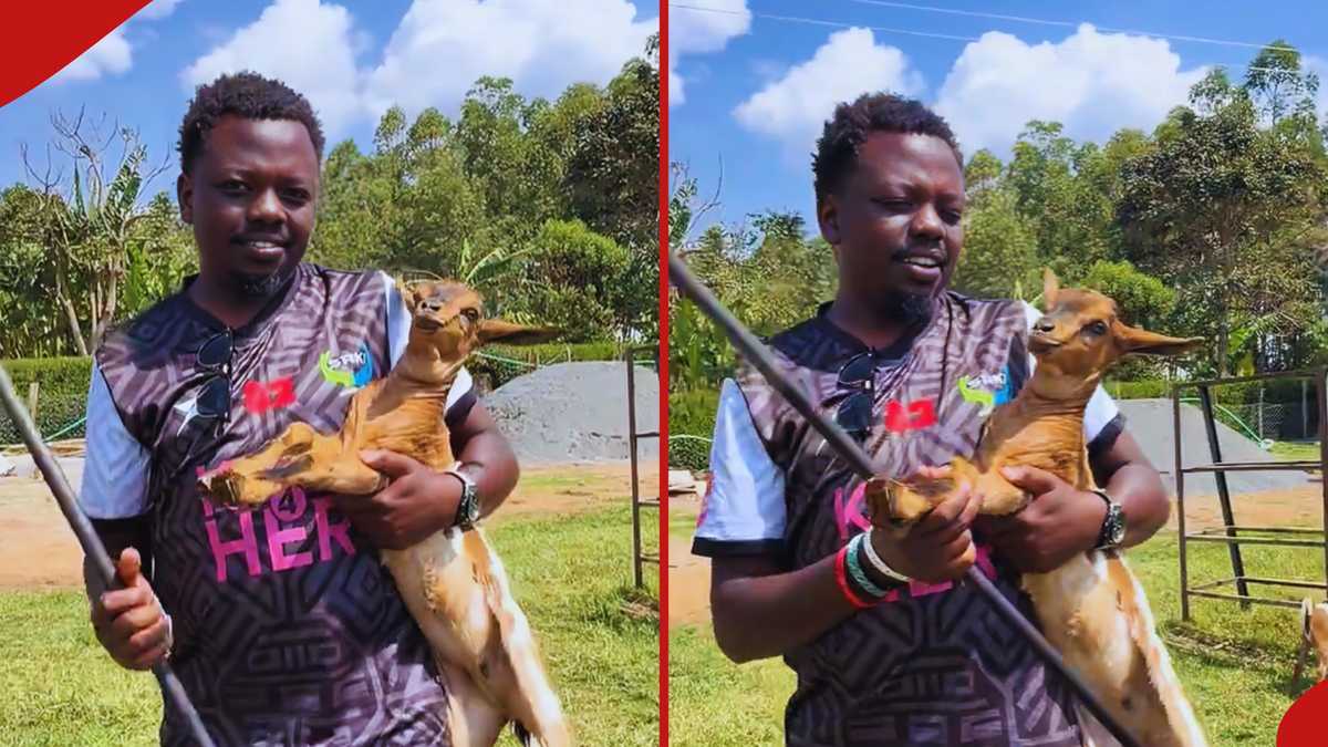 George Ruto Shares Light-hearted Farm Video Holding a Baby Goat at Intona Farm