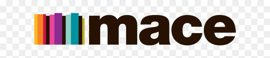 Mace company logo featuring colorful vertical bars in orange, yellow, teal, and purple alongside brown lowercase text