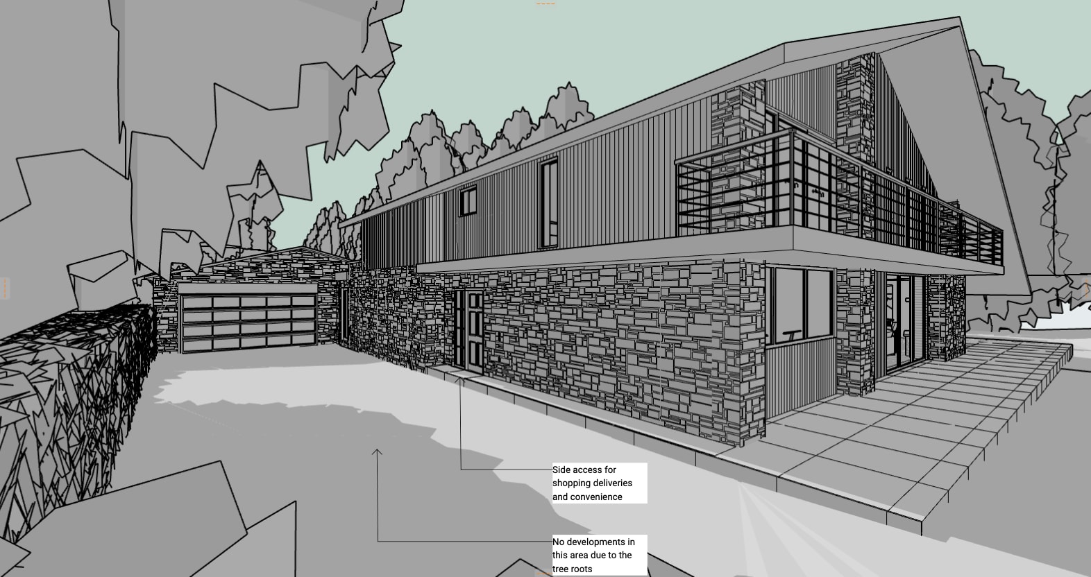 PLACEHOLDER: Concept model view of a roof terrace looking out across the valley