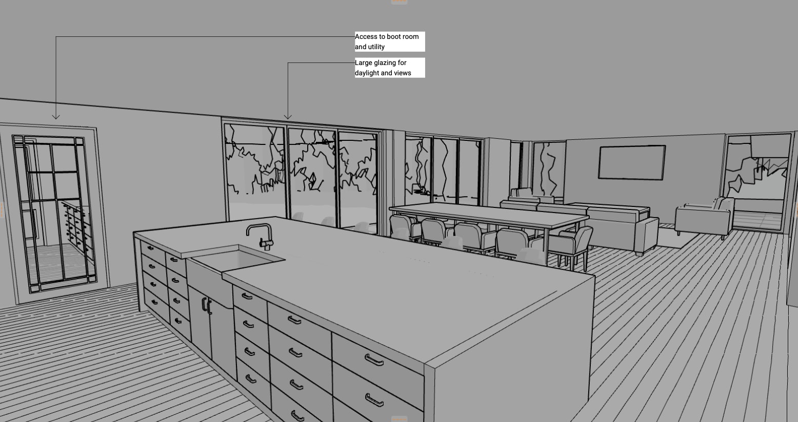 PLACEHOLDER: Concept model view of the whole house as an untextured white model, showing its overall form