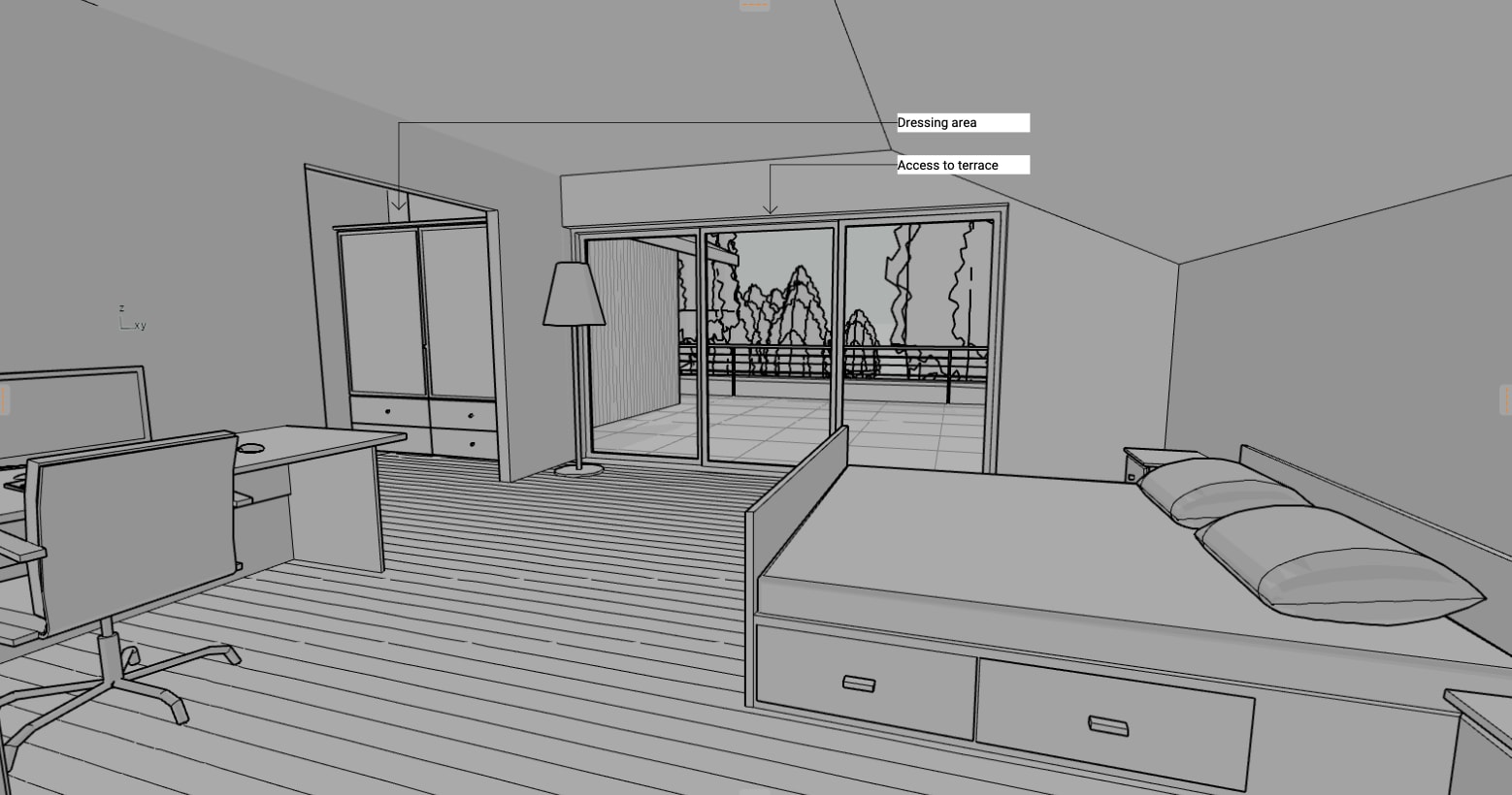PLACEHOLDER: Concept model view showing the scale of the house against the surrounding trees