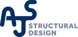 AJS Structural Design logo featuring stylized blue letters with modern typography